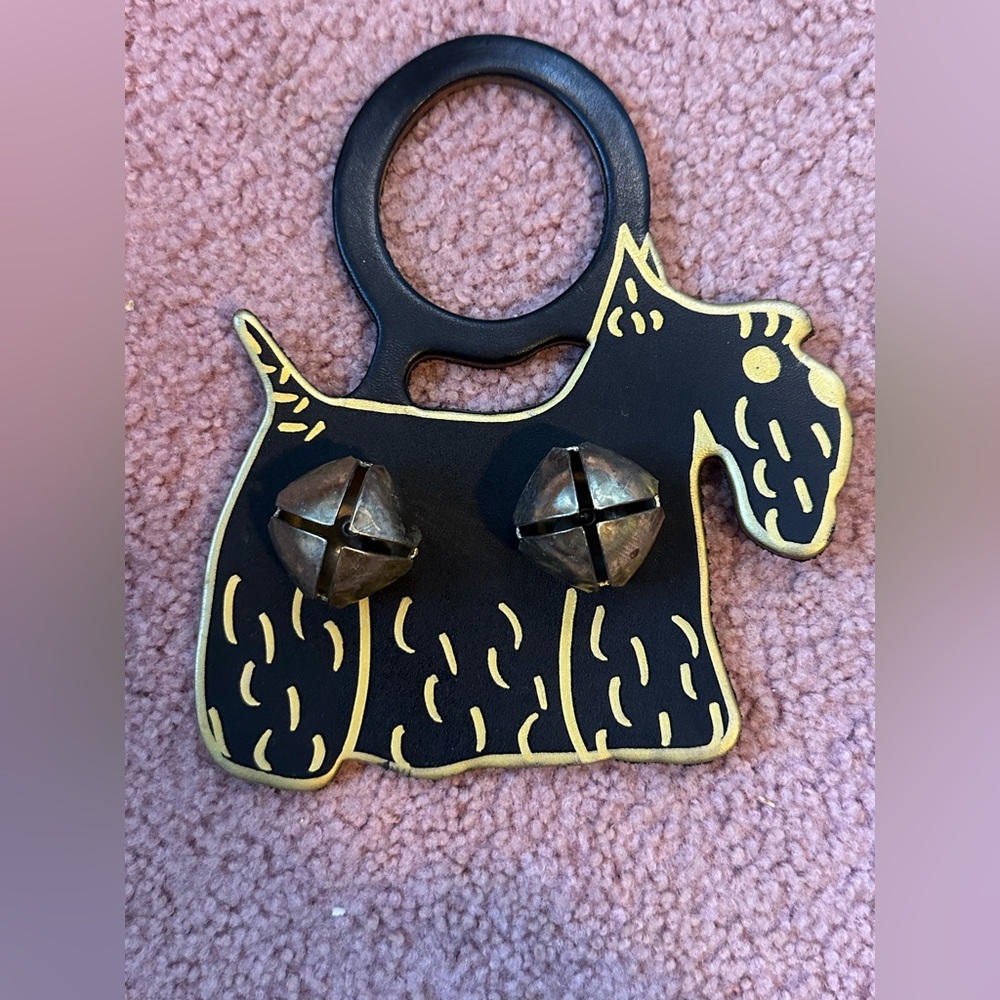 Black and Gold Dog Shaped Door Hanger with Bells